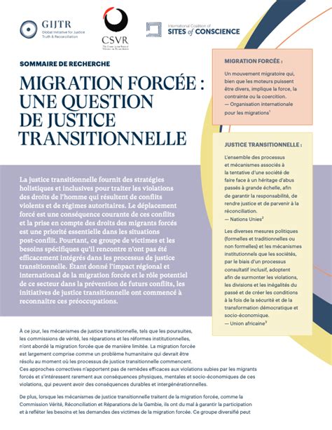 Csvr Migration Forc E Une Question De Justice Transitionnelle