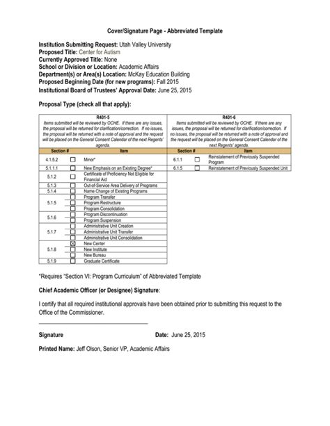 Cover Signature Page Abbreviated Template Institution Submitting