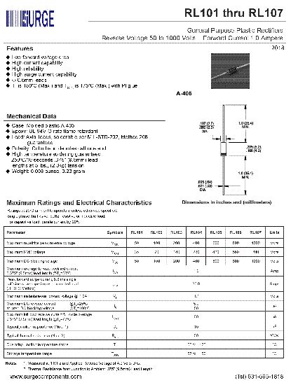 Rl Datasheet V General Purpose Rectifier Vrrm V V Iav