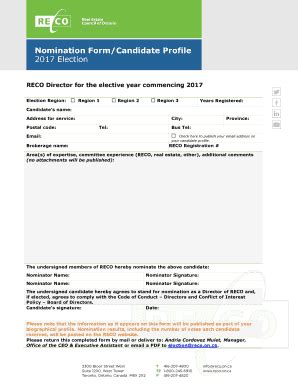 Fillable Online Reco On Nomination Form Candidate Profile Reco On Fax