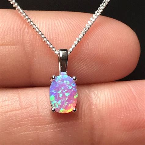 October Birthstone Necklace Opal Necklace Silver Birthstone Etsy