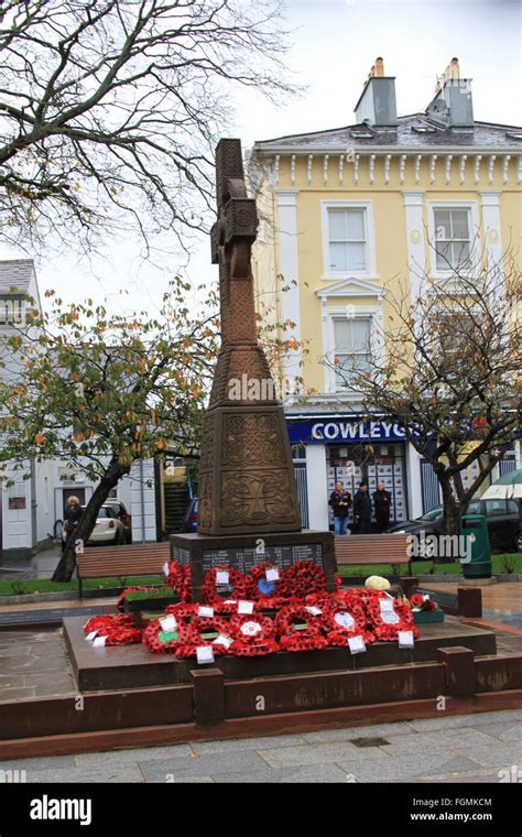 War Memorial Ramsey Isle Of Man Armistice Day After The Ceremony The