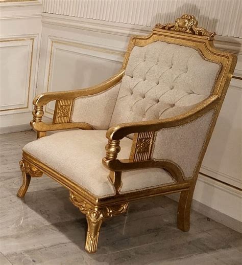 Casa Padrino Luxus Barock Wohnzimmer Sessel Creme Gold