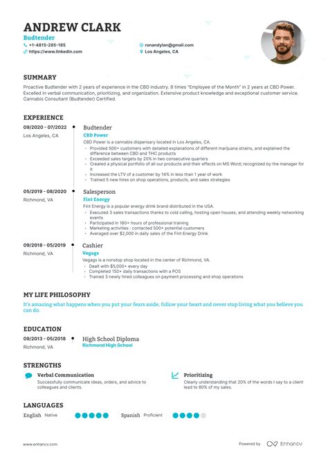 resume for budtender 2