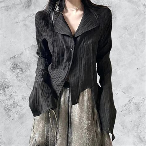 Gothic Long Sleeve Shirt Aesthetic Blouse Women Irregular Designer