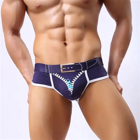 5pcs Lot 2016 Men Briefs Fake Zipper Printed Men Sexy Underwear Cuecas Gay U Convex Pouch