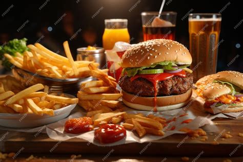 Premium Photo Fast Food Restaurant Menu Burgers French Fries Coleslaw Chicken Nuggets And