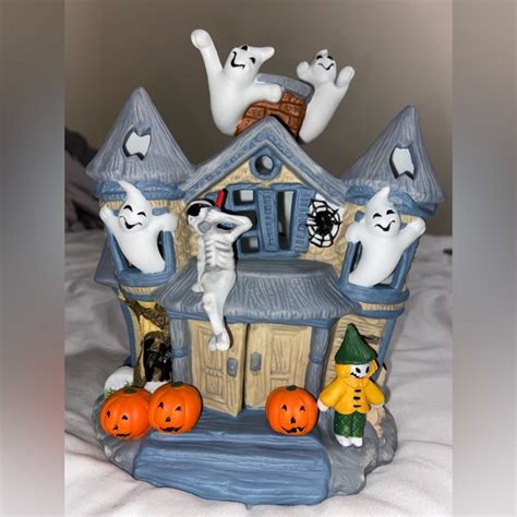 Holiday Vintage Spooky Halloween Ceramic Haunted House Candle Holder