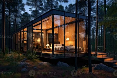 Modern Luxury Villa Exterior Glass Cottage In The Woods Cabin House In Forest 25935074 Stock