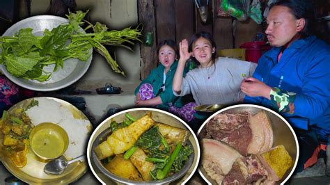 Squash Leaves Pork Mix Recipe With Rice Cooking Eating Rural Life