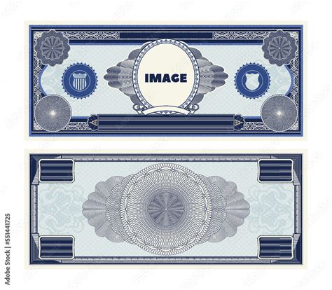 Vector Blank Sample Blue Vintage Retro Banknote Labeled Image In An