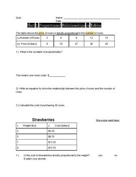 Proportional Relationships Quiz by GordoTeaching | TpT