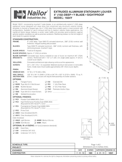 Fillable Online Submittal Model 1604Y Extuded Aluminum Stationary