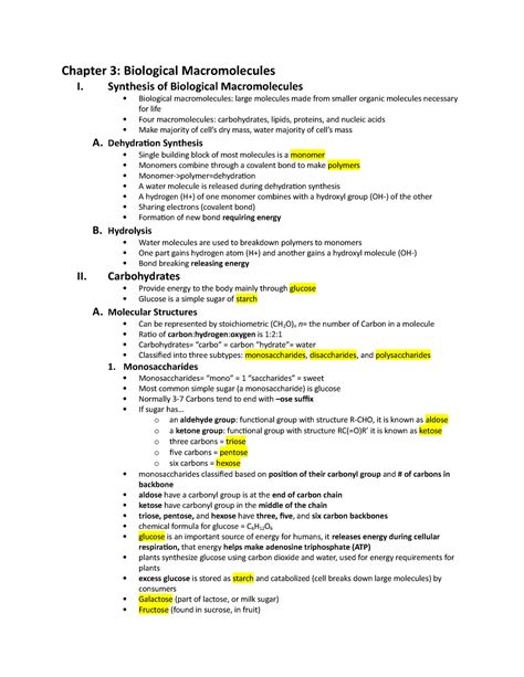 Ch 3 Biological Macromolecules Chapter 3 Biological Macromolecules