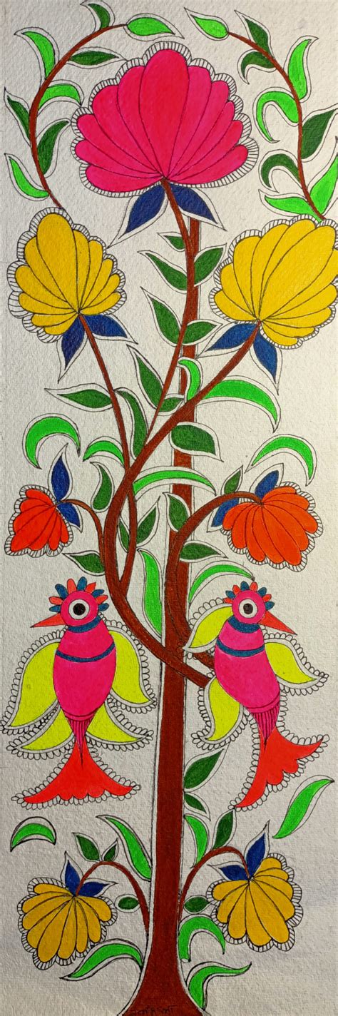 Madhubani Flowers, Painting by Emerging Artist Ratnamala Indulkar