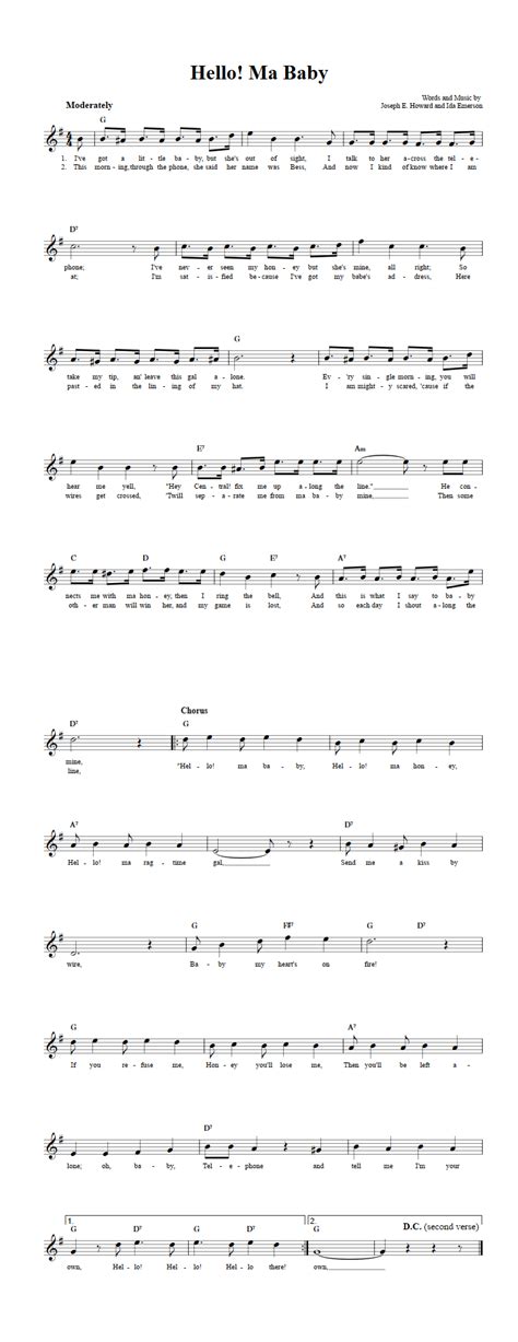 Hello Ma Baby B Flat Instrument Sheet Music Lead Sheet With Chords