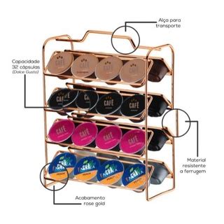 Kit Porta Cha Sache Mexedor Preto E Porta Capsula Dolce Gusto Rose Gold