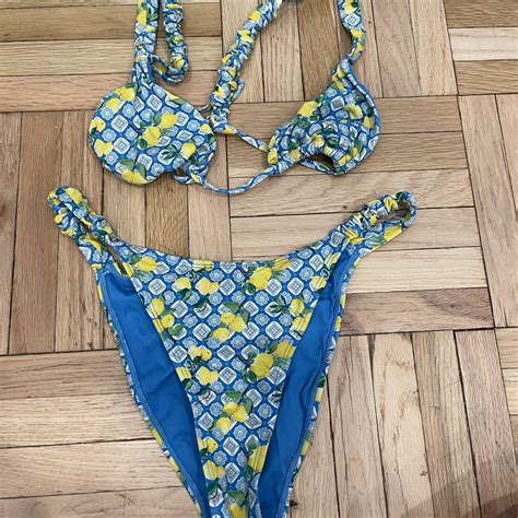 Pacsun Amor Y Besos Blue Bikini With Lemons On It Depop
