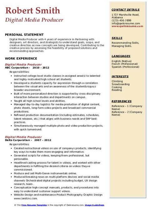 Digital Media Producer Resume Samples QwikResume