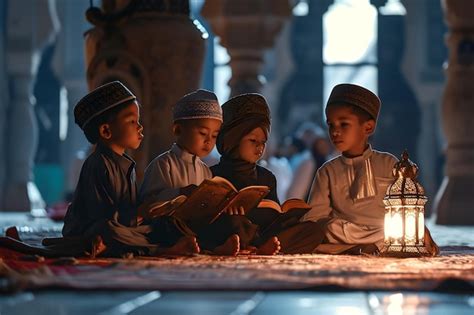 Premium Photo | Moslem Children Reading Quran at the Mosque