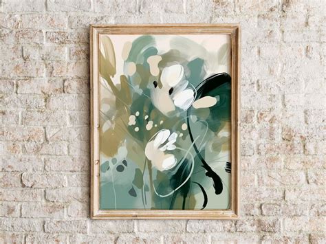 Sage Green Abstract Flower Art Printable Wall Art Downloadable Vintage Home Decor Earth Tones ...