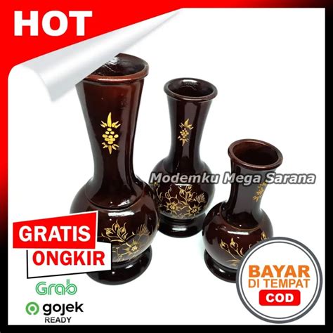 Vas Bunga Kayu Jati Motif Bunga VSA009 Lazada Indonesia