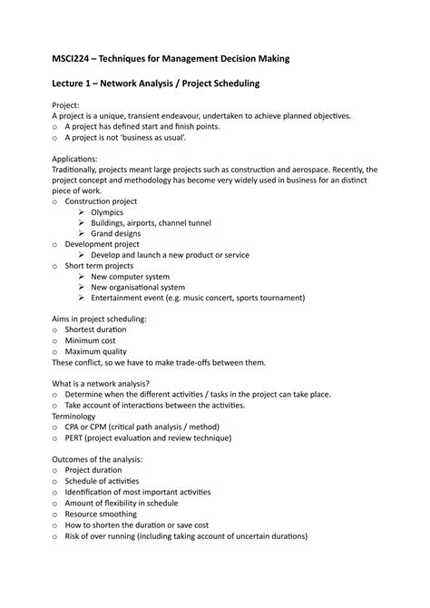 Techniques for Management Decision Making Study Notes | MSCI224