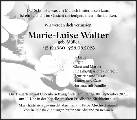 Trauer Marie Luise Walter Teckbote Trauerportal