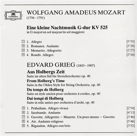 Eine Kleine Nachtmusik Holberg Suite Symphonie Classique De