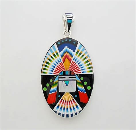 Bear Eating Fishkachina Pendant In Turquoisemultistone Inlay In 925