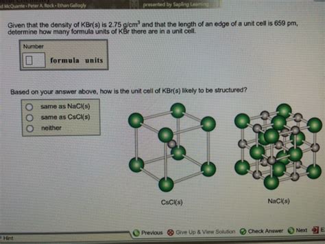 Solved Given that the density of KBr(s) is 2.75 a/cm3 and | Chegg.com