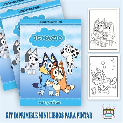 Kit Imprimible Mini Librito Personaliza Pintar Bluey Varón