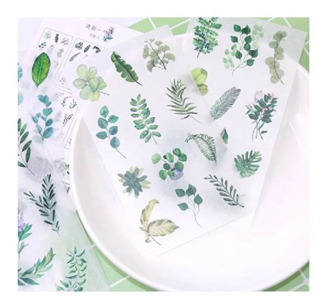 Leaf Stickers Set Of 6 Sheets Green Leaves Stickers Etsy