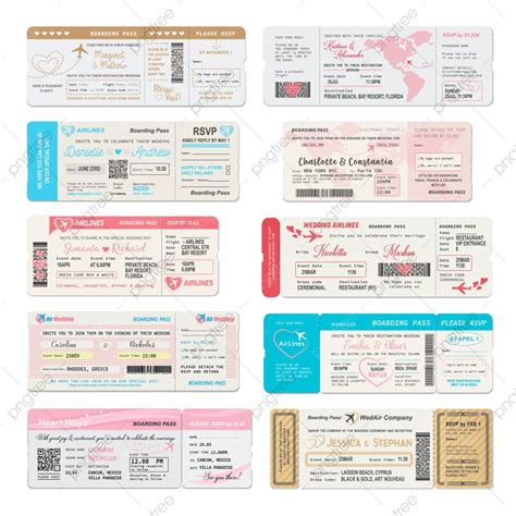 Gambar Tiket Boarding Pass Template Vektor Undangan Pernikahan