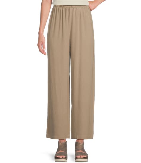 Eileen Fisher Silk Georgette Crepe Elastic Waisted Wide Leg Pull On