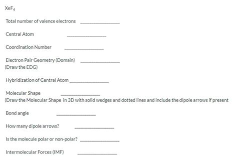 Solved XeF4 Total number of valence electrons Central Atom | Chegg.com