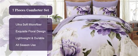 Purple Queen Comforter Set 7 Piece Bed In A Bag Queen Purple Floral