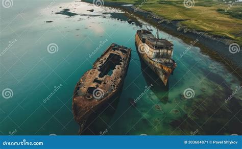 Shipwreck The Ship Ran Aground Top View The Ship Crashed On The