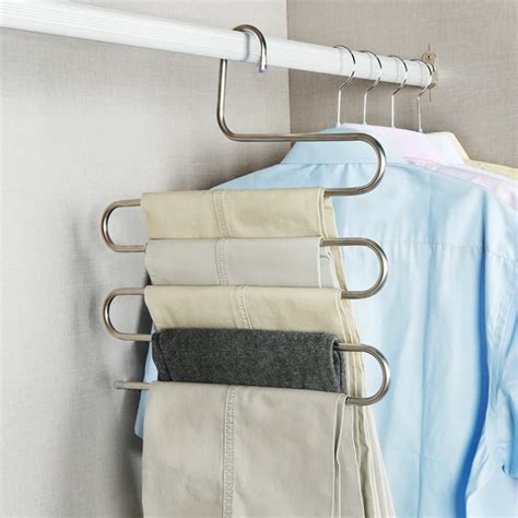 S Type Stainless Steel Pants Hanger Multi Layer Magic Telescopic