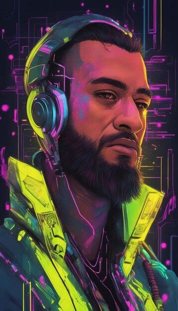 Premium Photo Cyberpunk Man Portrait Futuristic Neon Style