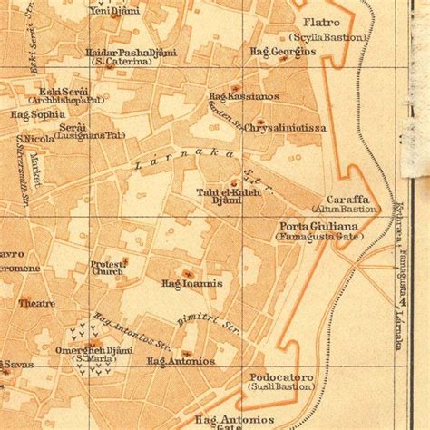 Map Of The Walled City Of Nicosia In Cyprus 1912 Karl Baedeker Etsy