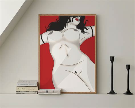 Shibari Erotic Bdsm Kinky Submissive Minimalist Red Nude Art Print