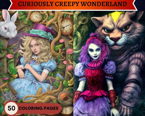 Curiously Creepy Wonderland: Alice in Wonderland Coloring Book 50 ...