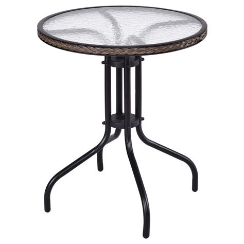 Gymax Steel Frame Glass Top Patio Round Table Dining Table Patio Furniture