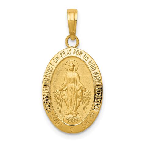 14k Yellow Gold Solid Oval Miraculous Medal Pendant 13 X 26mm