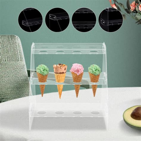 Ice Cream Cone Holder Clear Holes Food Stand Acrylic Waffle Cone