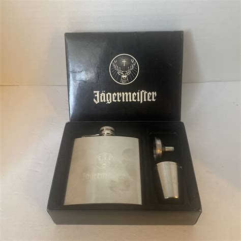 Jagermeister T Set With Flask Shot Glass And Funnel Stainless Steel In Box Ebay