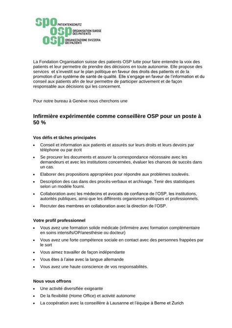 PDF Infirmière expérimentée comme conseillère OSP pour La