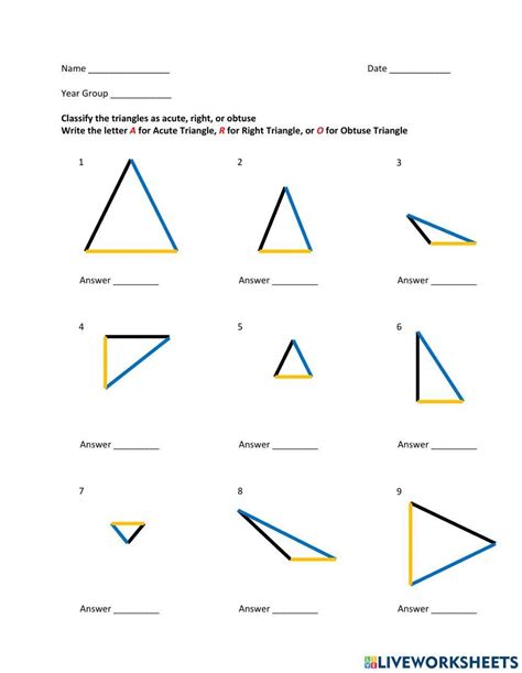 Classify Triangles By Their Angles Worksheet Live Worksheets