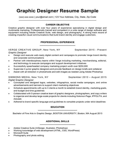 Graphic Design Resume Sample And Writing Tips Resume Companion